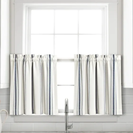 Navy & White Stripe Cafe Curtain Panel Set, 24 In.-Kirkland's Home Clearance