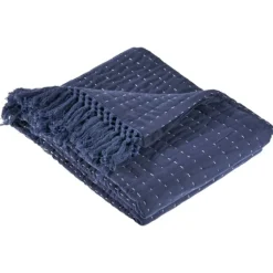 Navy And Cream Stitch Fringe Throw-Kirkland's Home Hot