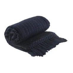 Navy And Cream Stitch Fringe Throw-Kirkland's Home Hot