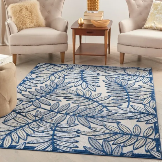 Navy And Gray Botanical Outdoor Area Rug, 6X9-Kirkland's Home Cheap