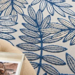Navy And Gray Botanical Outdoor Area Rug, 6X9-Kirkland's Home Cheap