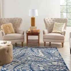 Navy And Gray Botanical Outdoor Area Rug, 6X9-Kirkland's Home Cheap