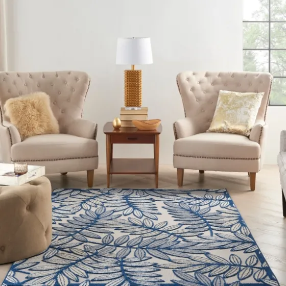 Navy And Gray Botanical Outdoor Area Rug, 6X9-Kirkland's Home Cheap