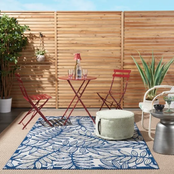 Navy And Gray Botanical Outdoor Area Rug, 6X9-Kirkland's Home Cheap