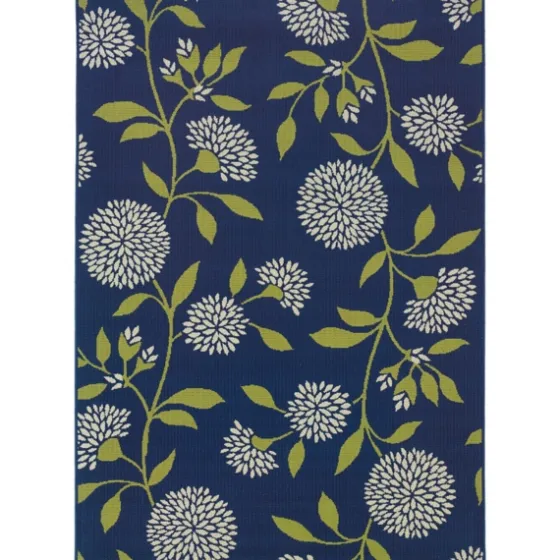 Navy And Green Floral Vine Outdoor Area Rug, 5X7-Kirkland's Home Online