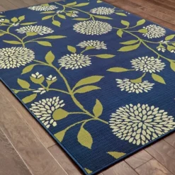 Navy And Green Floral Vine Outdoor Area Rug, 5X7-Kirkland's Home Online