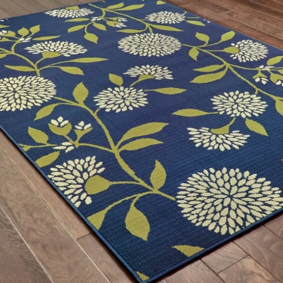 Navy And Green Floral Vine Outdoor Area Rug, 3X5-Kirkland's Home Hot