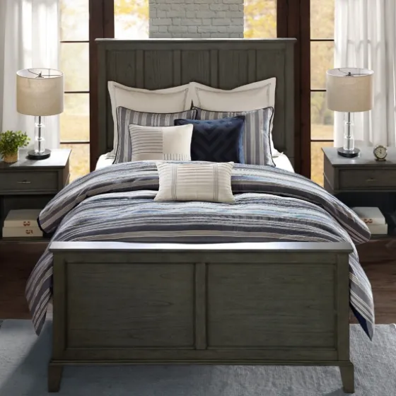 Navy And Ivory Stripe 9-Pc. King Comforter Set-Kirkland's Home Store