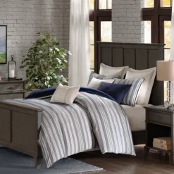Navy And Ivory Stripe 9-Pc. King Comforter Set-Kirkland's Home Store