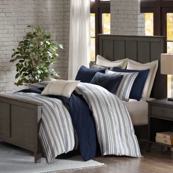 Navy And Ivory Stripe 9-Pc. King Comforter Set-Kirkland's Home Store