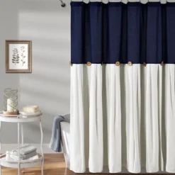 Navy And White Button Accent Linen Shower Curtain-Kirkland's Home Shop
