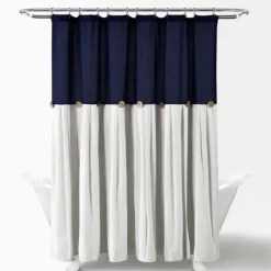 Navy And White Button Accent Linen Shower Curtain-Kirkland's Home Shop