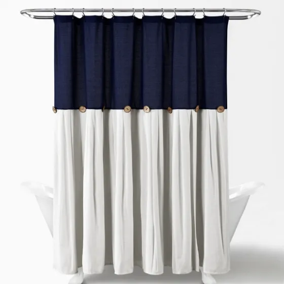Navy And White Button Accent Linen Shower Curtain-Kirkland's Home Shop