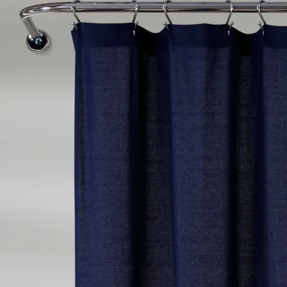 Navy And White Button Accent Linen Shower Curtain-Kirkland's Home Shop