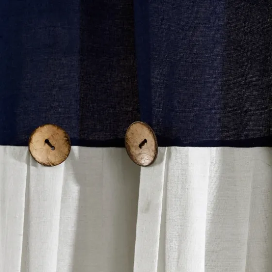 Navy And White Button Accent Linen Shower Curtain-Kirkland's Home Shop