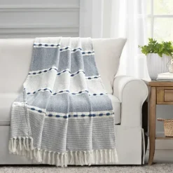Navy And White Herringbone Stripe Throw-Kirkland's Home Hot