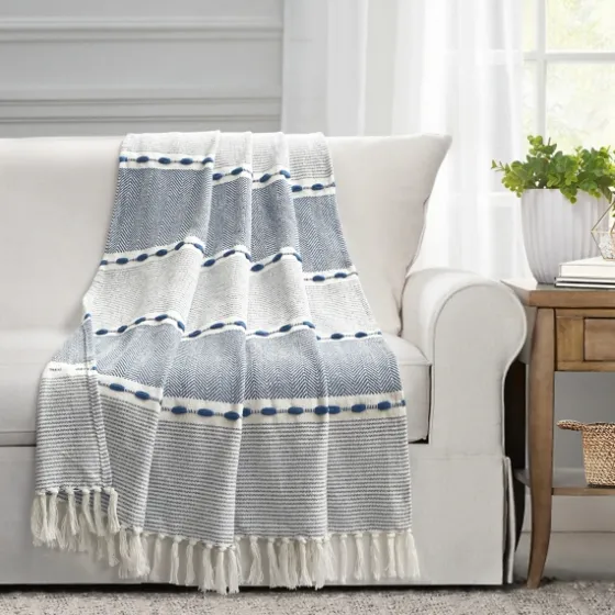 Navy And White Herringbone Stripe Throw-Kirkland's Home Hot