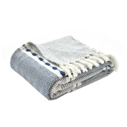 Navy And White Herringbone Stripe Throw-Kirkland's Home Hot