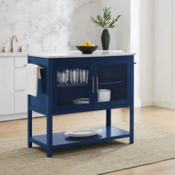 Navy And White Marble Top Kitchen Island-Kirkland's Home Fashion