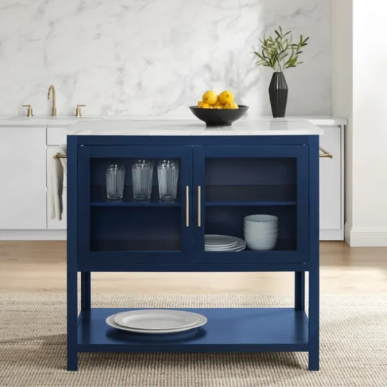 Navy And White Marble Top Kitchen Island-Kirkland's Home Fashion