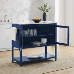 Navy And White Marble Top Kitchen Island-Kirkland's Home Fashion