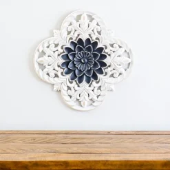 Navy And White Medallion Carved Plaque-Kirkland's Home Clearance