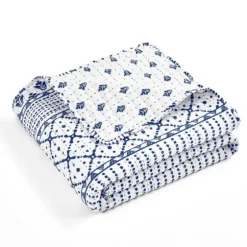 Navy And White Striped Geometric Reversible Throw-Kirkland's Home Flash Sale
