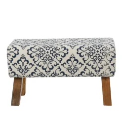 Navy And White Upholstered Scroll Bench-Kirkland's Home Shop