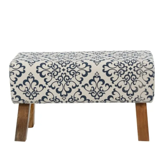 Navy And White Upholstered Scroll Bench-Kirkland's Home Shop