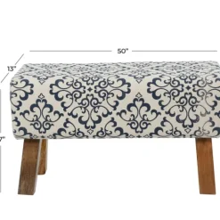 Navy And White Upholstered Scroll Bench-Kirkland's Home Shop