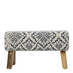 Navy And White Upholstered Scroll Bench-Kirkland's Home Shop
