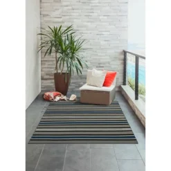 Navy Bold Stripe Indoor/Outdoor Area Rug, 5X7-Kirkland's Home Hot
