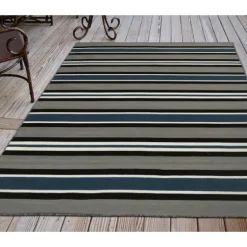 Navy Bold Stripe Indoor/Outdoor Area Rug, 5X7-Kirkland's Home Hot