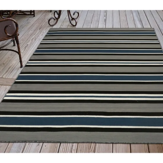 Navy Bold Stripe Indoor/Outdoor Area Rug, 5X7-Kirkland's Home Hot