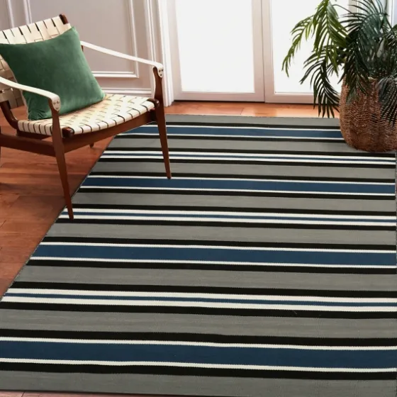 Navy Bold Stripe Indoor/Outdoor Area Rug, 7X9-Kirkland's Home Store