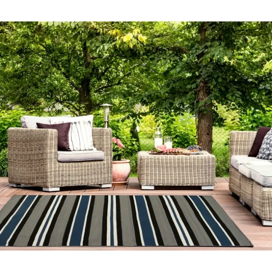 Navy Bold Stripe Indoor/Outdoor Area Rug, 7X9-Kirkland's Home Store