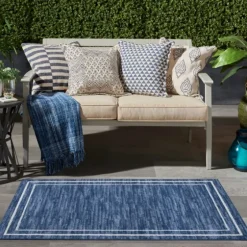 Navy Bordered Indoor/Outdoor Accent Rug, 2X4-Kirkland's Home Sale
