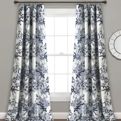 Navy Botanical Garden Curtain Panel Set, 95 In.-Kirkland's Home Sale