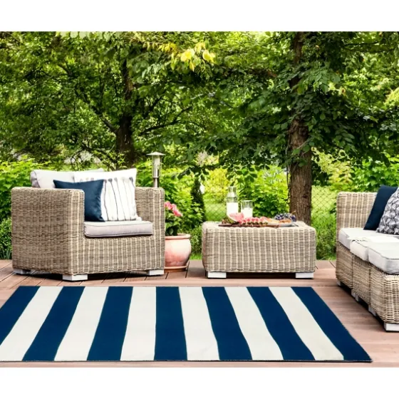 Navy Cabana Stripe Indoor/Outdoor Area Rug, 5X7-Kirkland's Home Clearance