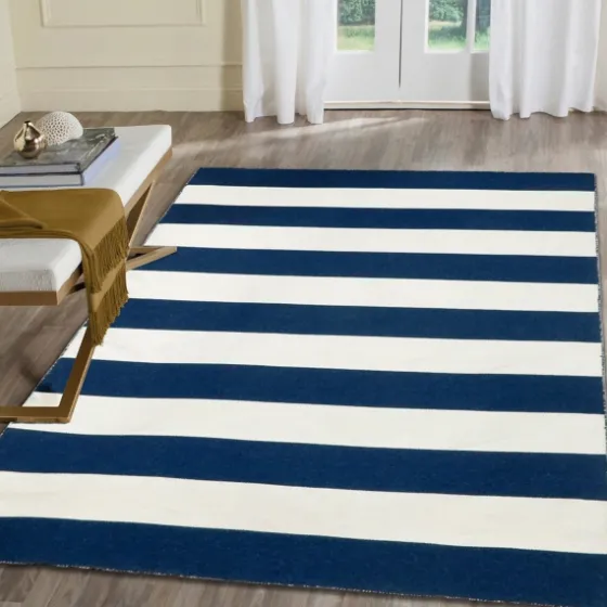 Navy Cabana Stripe Indoor/Outdoor Area Rug, 3X5-Kirkland's Home Best