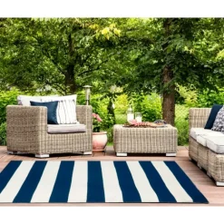 Navy Cabana Stripe Indoor/Outdoor Area Rug, 3X5-Kirkland's Home Best