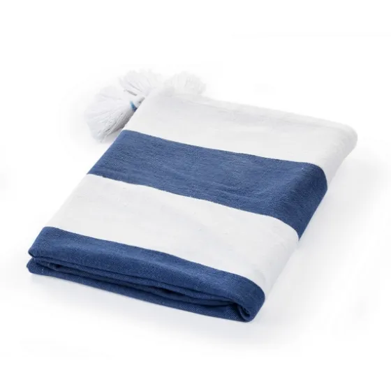 Navy Cabana Stripe Tassel Throw-Kirkland's Home Cheap