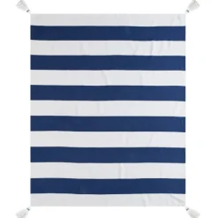 Navy Cabana Stripe Tassel Throw-Kirkland's Home Cheap