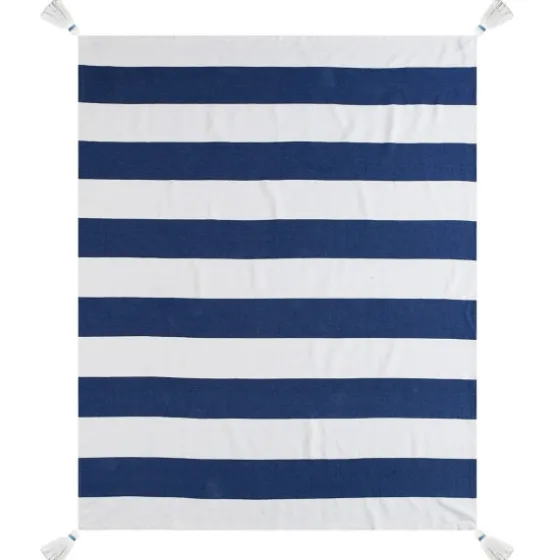 Navy Cabana Stripe Tassel Throw-Kirkland's Home Cheap