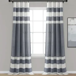 Navy Cape Cod Stripe Curtain Panel Set, 84 In.-Kirkland's Home Fashion