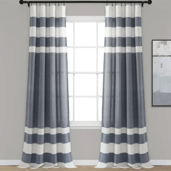 Navy Cape Cod Stripe Curtain Panel Set, 84 In.-Kirkland's Home Fashion
