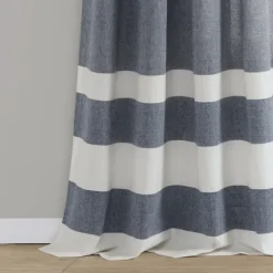 Navy Cape Cod Stripe Curtain Panel Set, 84 In.-Kirkland's Home Fashion