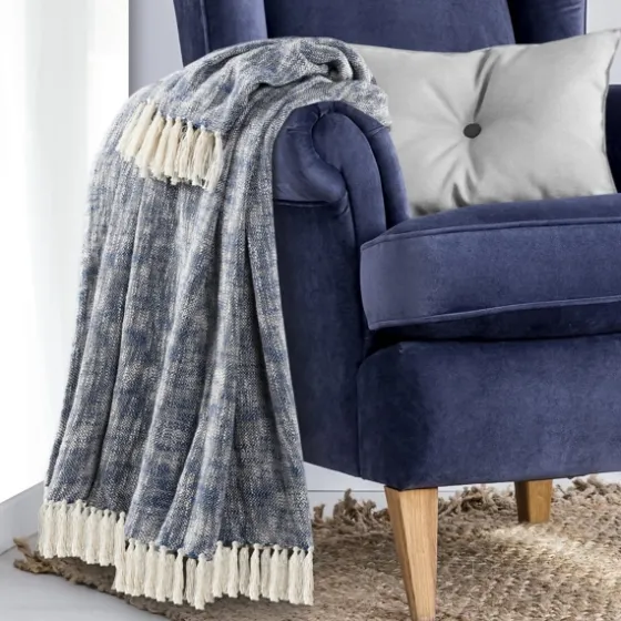 Navy Chambray Fringe Throw-Kirkland's Home Sale