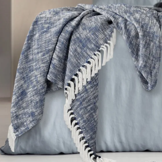Navy Chambray Fringe Throw-Kirkland's Home Sale