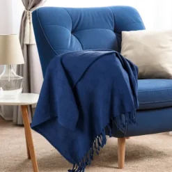 Navy Checkered Weave Fringe Throw-Kirkland's Home Flash Sale